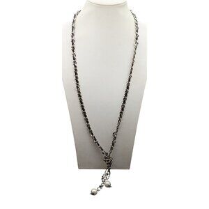 Vintage Classic White House Black Market Faux Pearl & Chain Lariat Necklace Silv